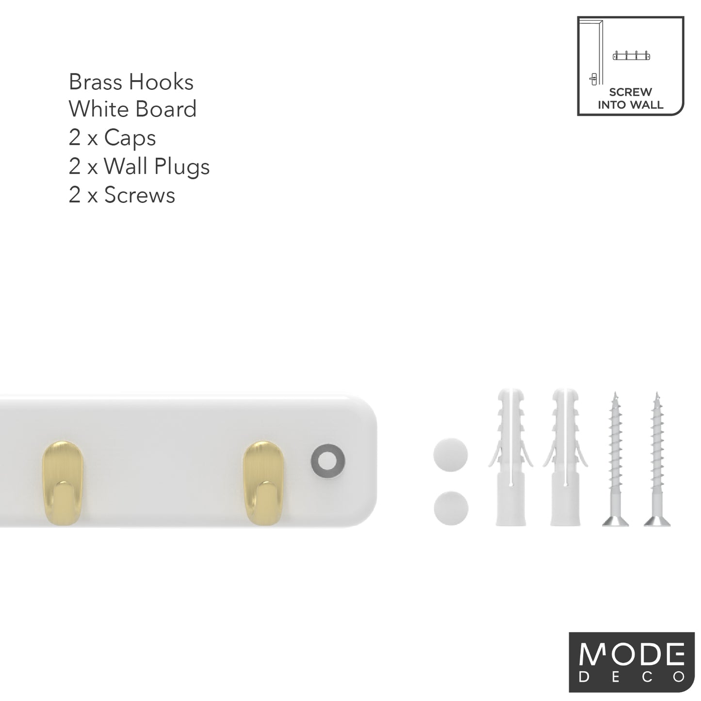 7 Brushed Brass Hook White Board Key Rack