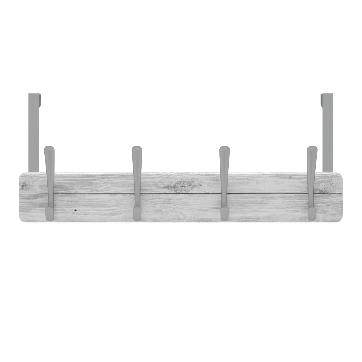 4 Brushed Nickel Hooks on White Board Over Door Hook