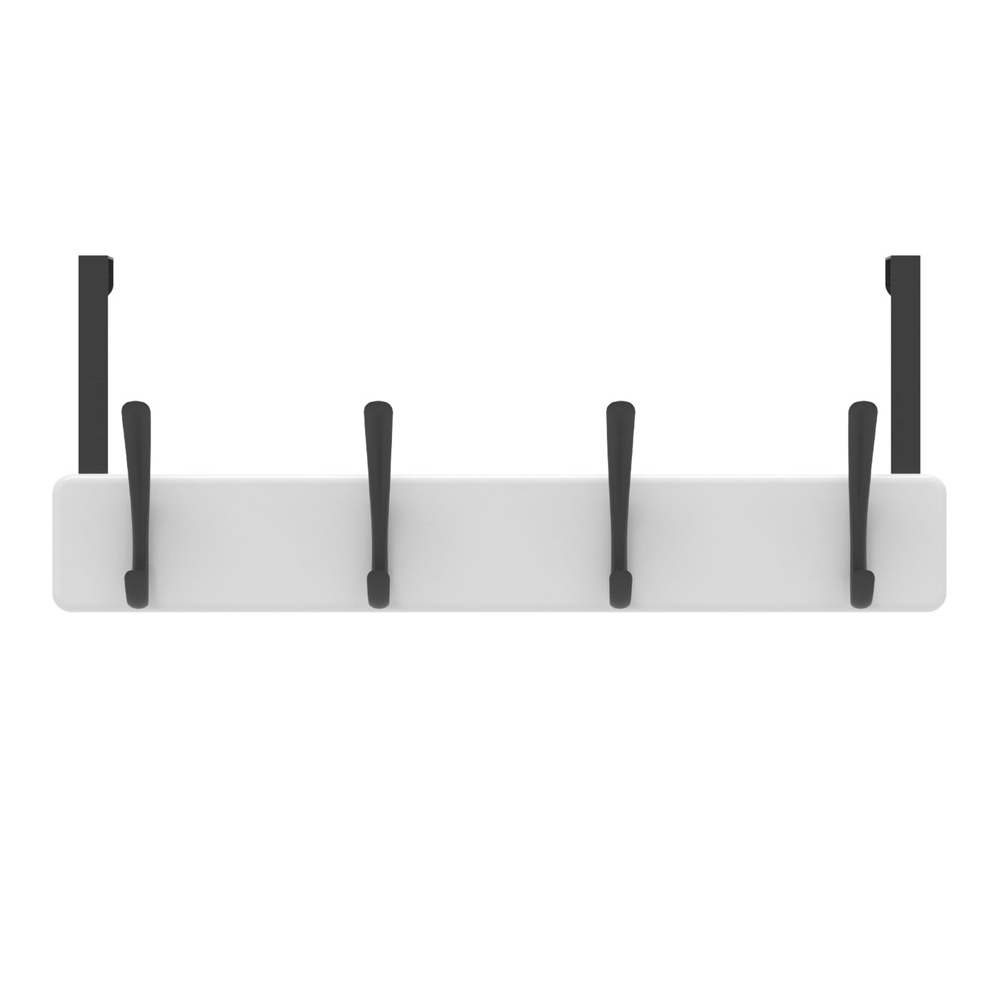 4 Black Hooks on White Board Over Door Hook