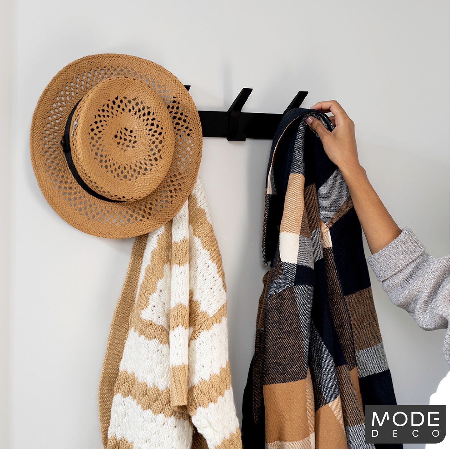 4 Black Sliding Hooks on Black Board Hat & Coat Rack