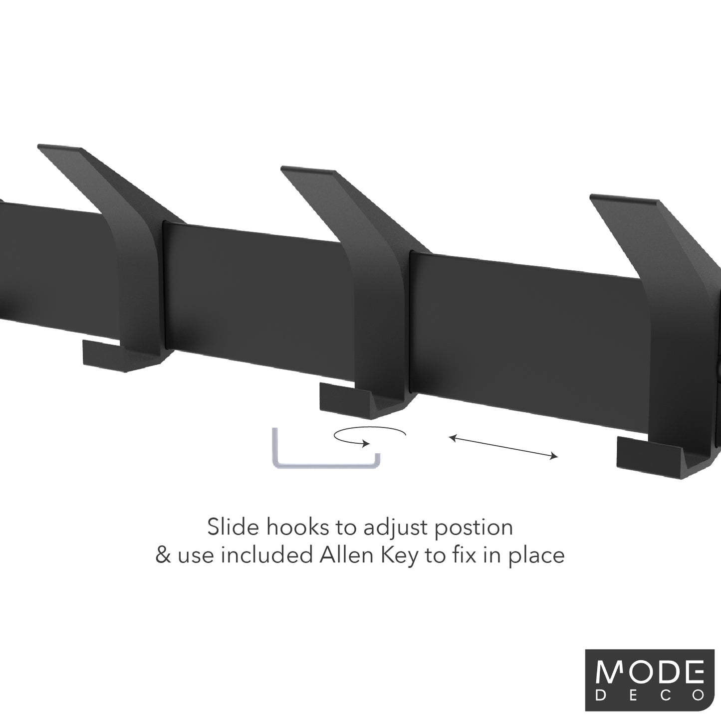 4 Black Sliding Hooks on Black Board Hat & Coat Rack