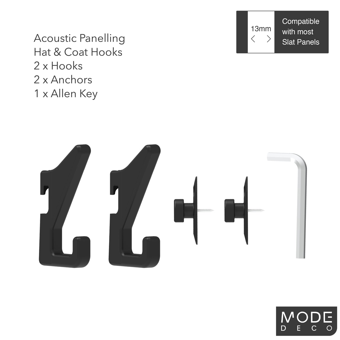 Acoustic Panelling Hat & Coat Hooks - 2 Pack