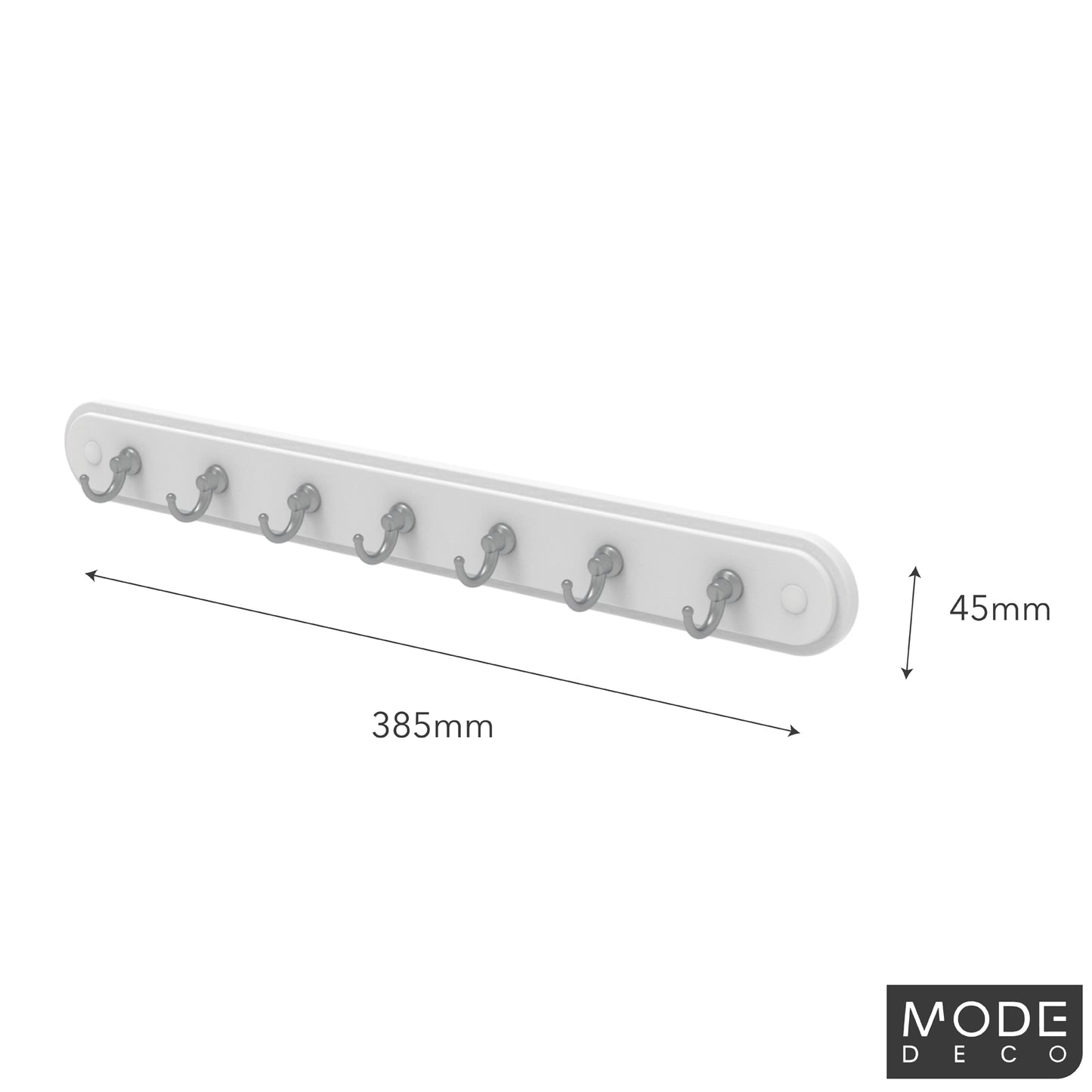 7 Chrome Hooks on White Board Key Rack