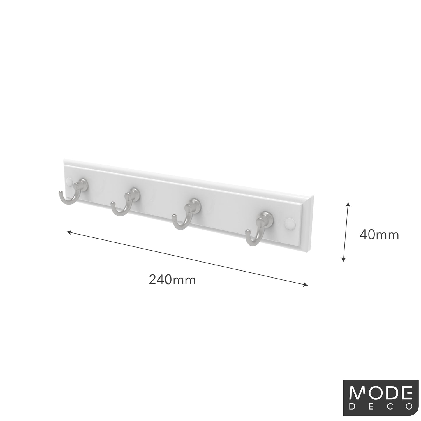 4 Chrome Hooks on White Board Key Rack