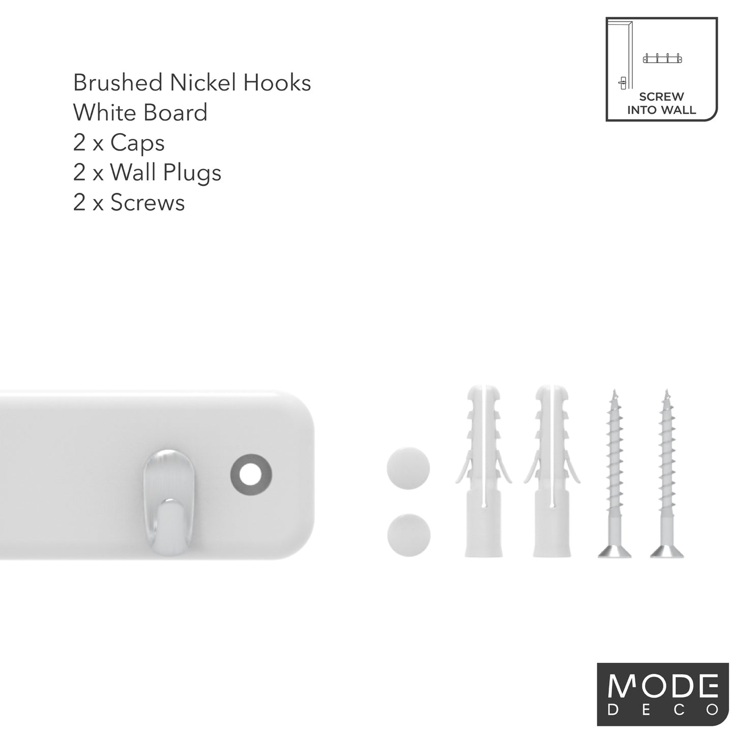 4 Brushed Nickel Hooks on White Board Key Rack