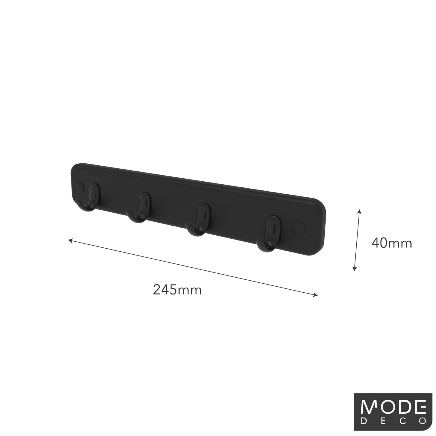 4 Black Hooks on Black Board Key Rack