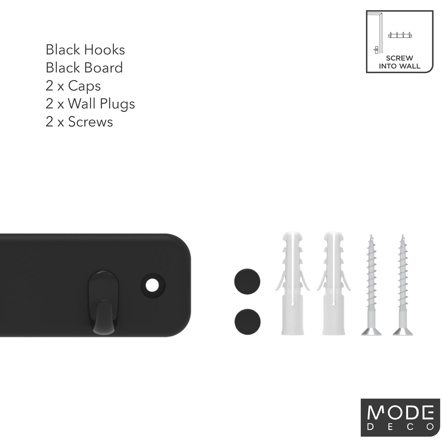 4 Black Hooks on Black Board Key Rack