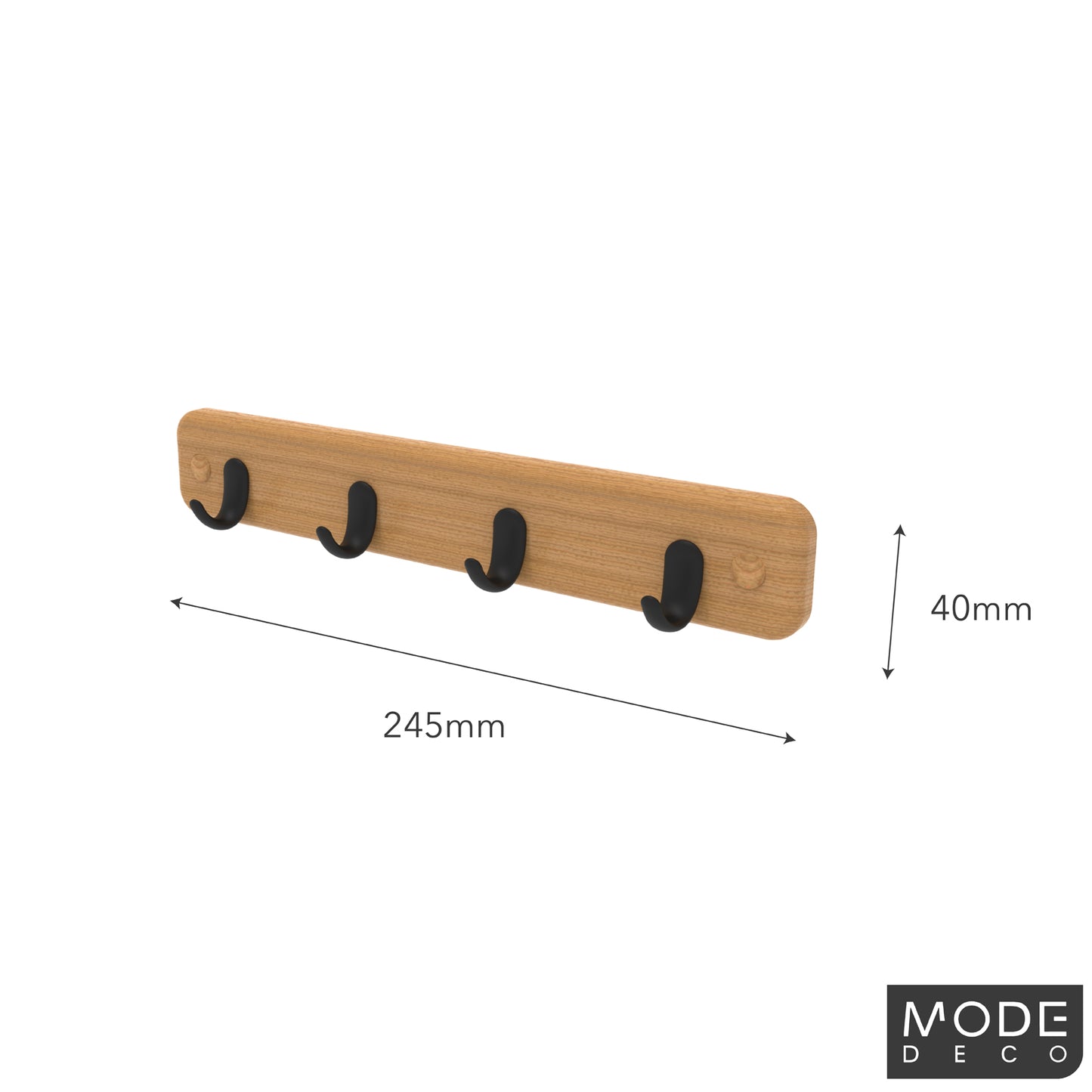4 Black Hooks on Bamboo Board Key Rack
