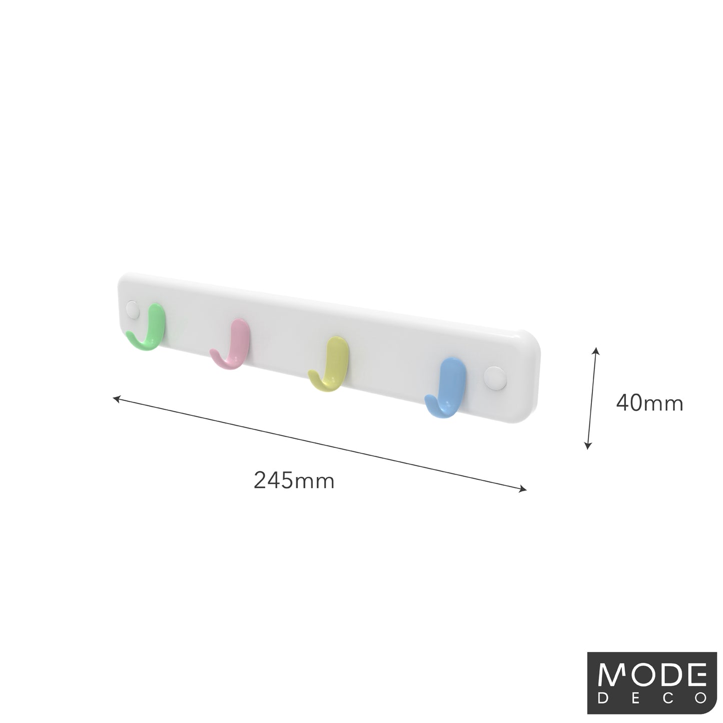 4 Pastel Hooks on White Board Key Rack