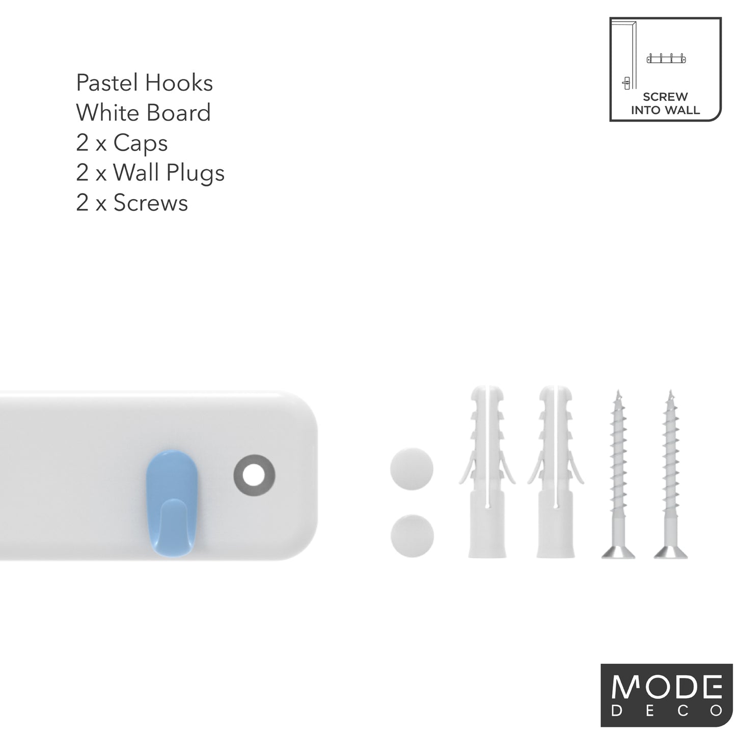 4 Pastel Hooks on White Board Key Rack