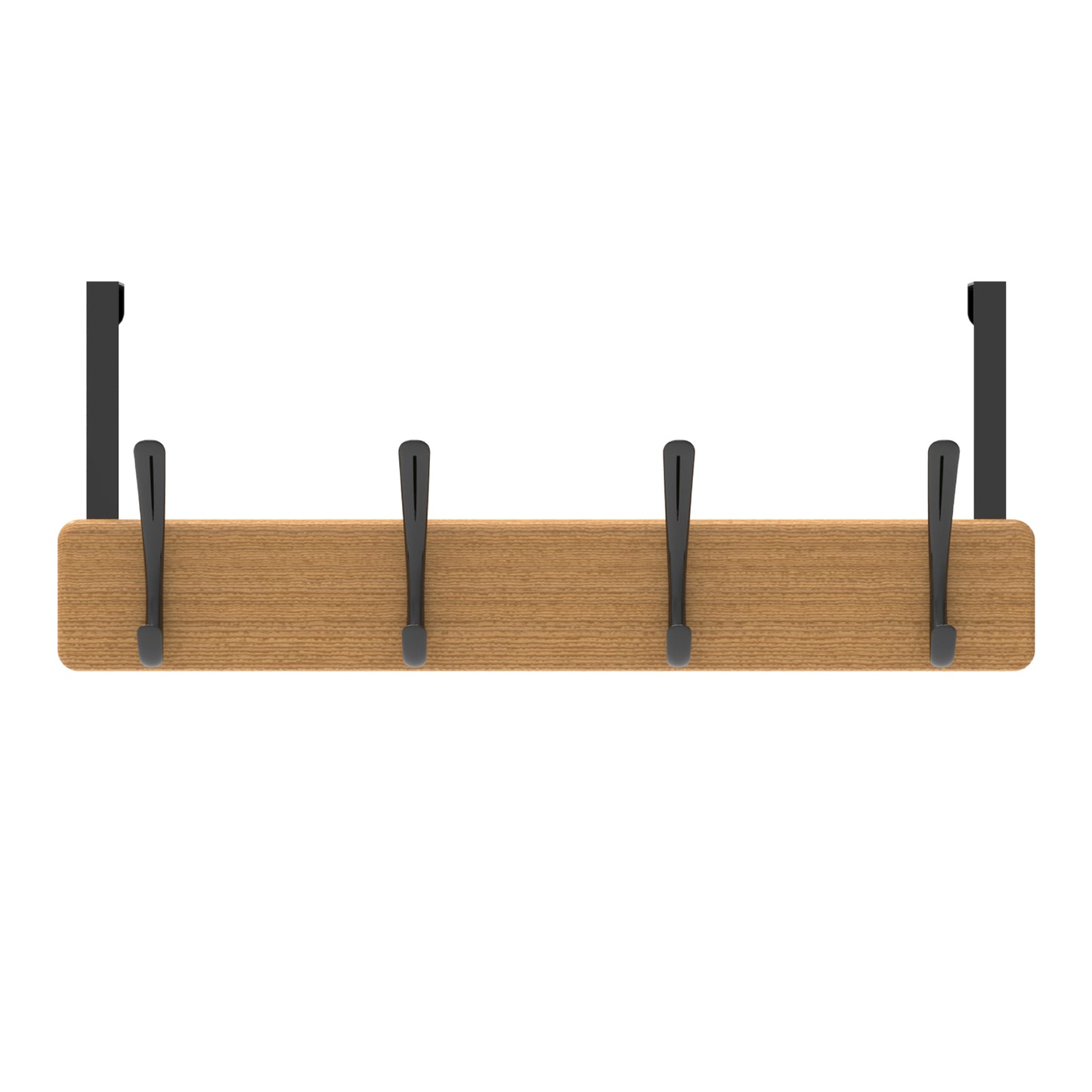 4 Black Hooks on Bamboo Board Over Door Hook