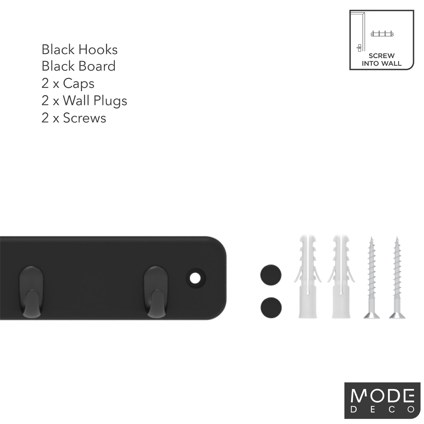 7 Black Hooks on Black Board Key Rack