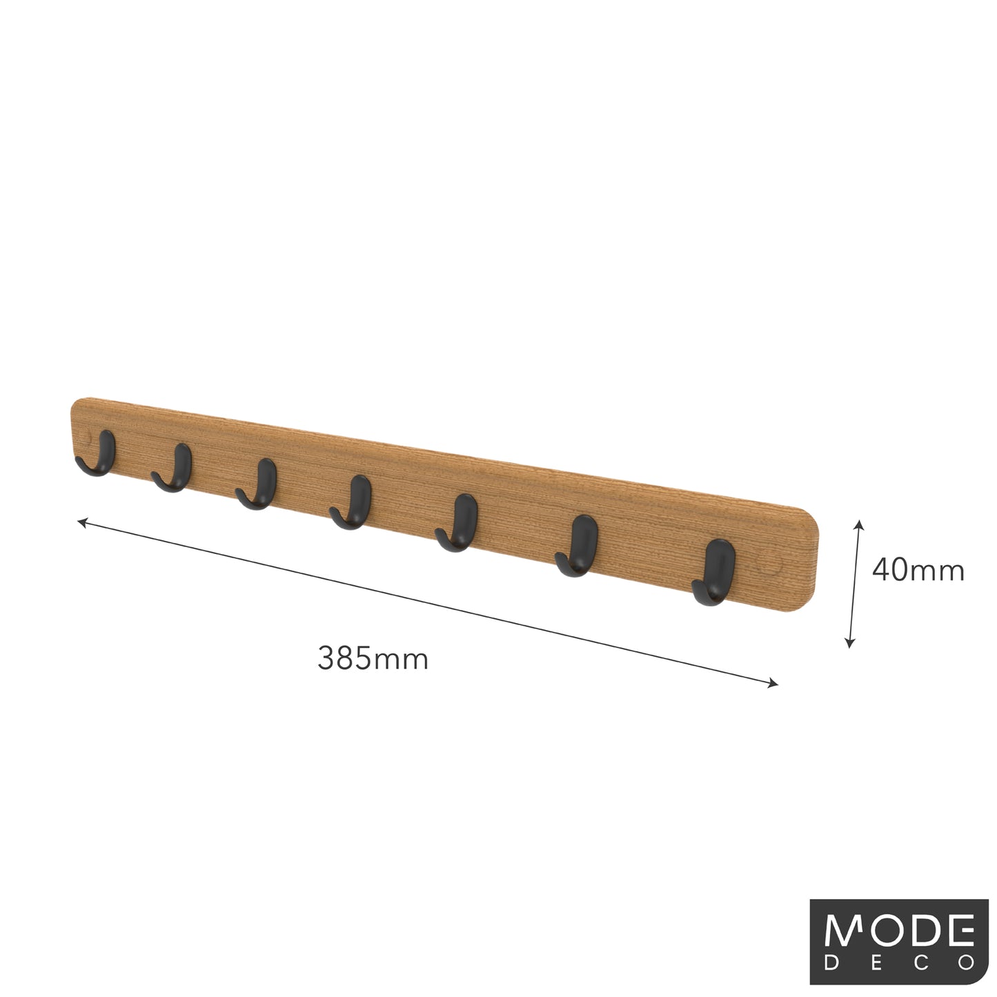 7 Black Hooks on Bamboo Board Key Rack