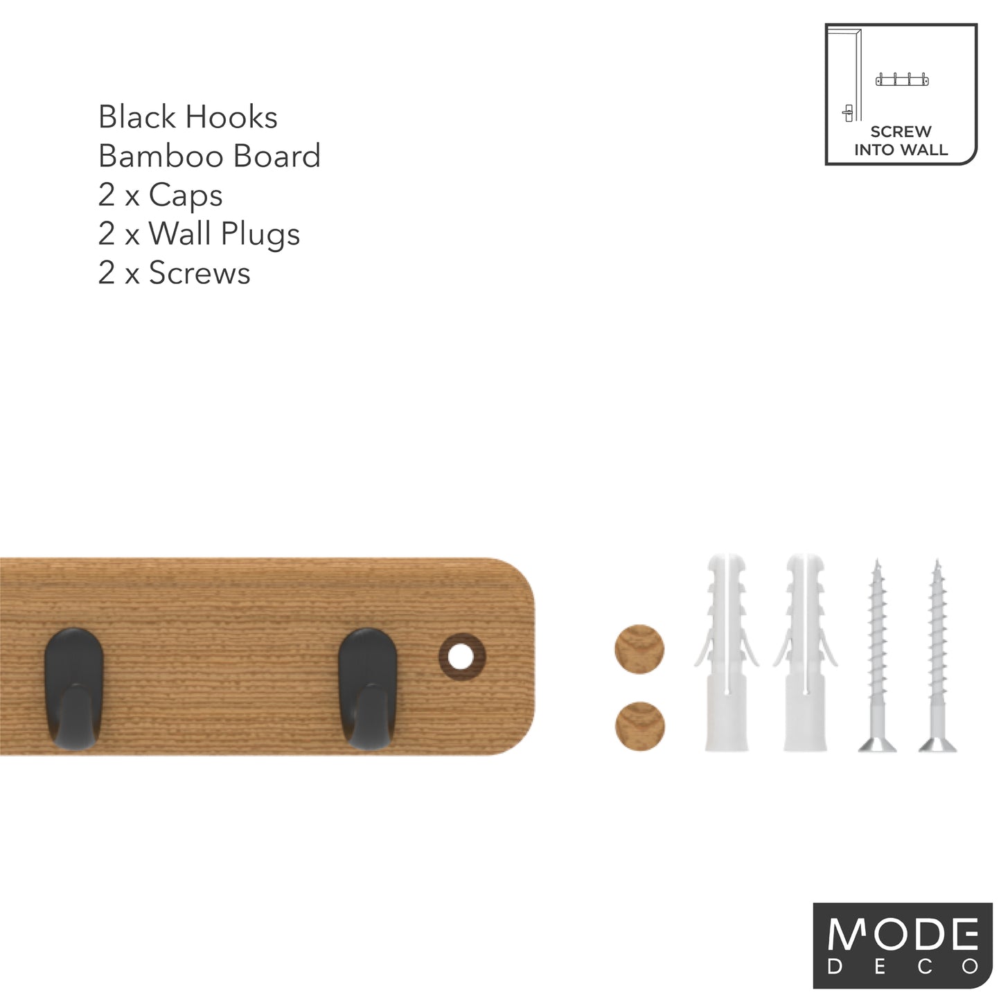 7 Black Hooks on Bamboo Board Key Rack