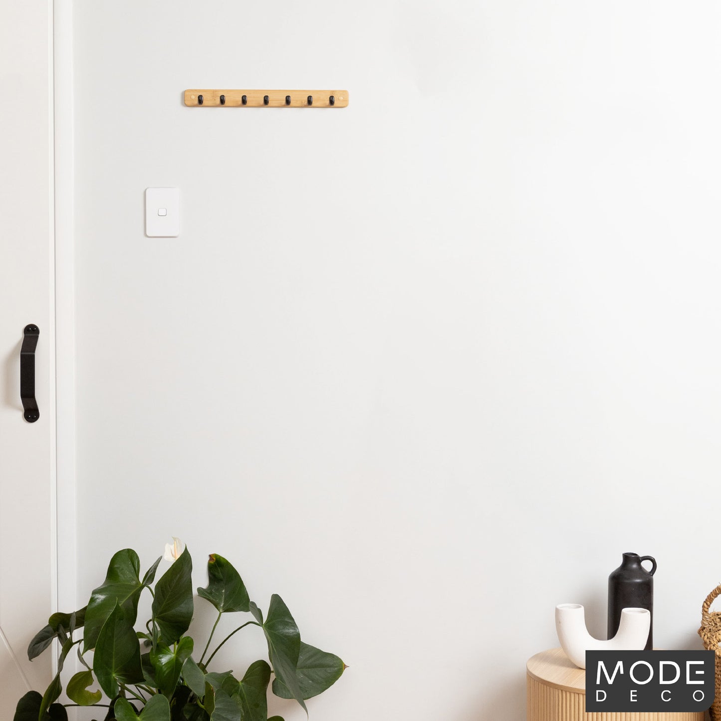 7 Black Hooks on Bamboo Board Key Rack