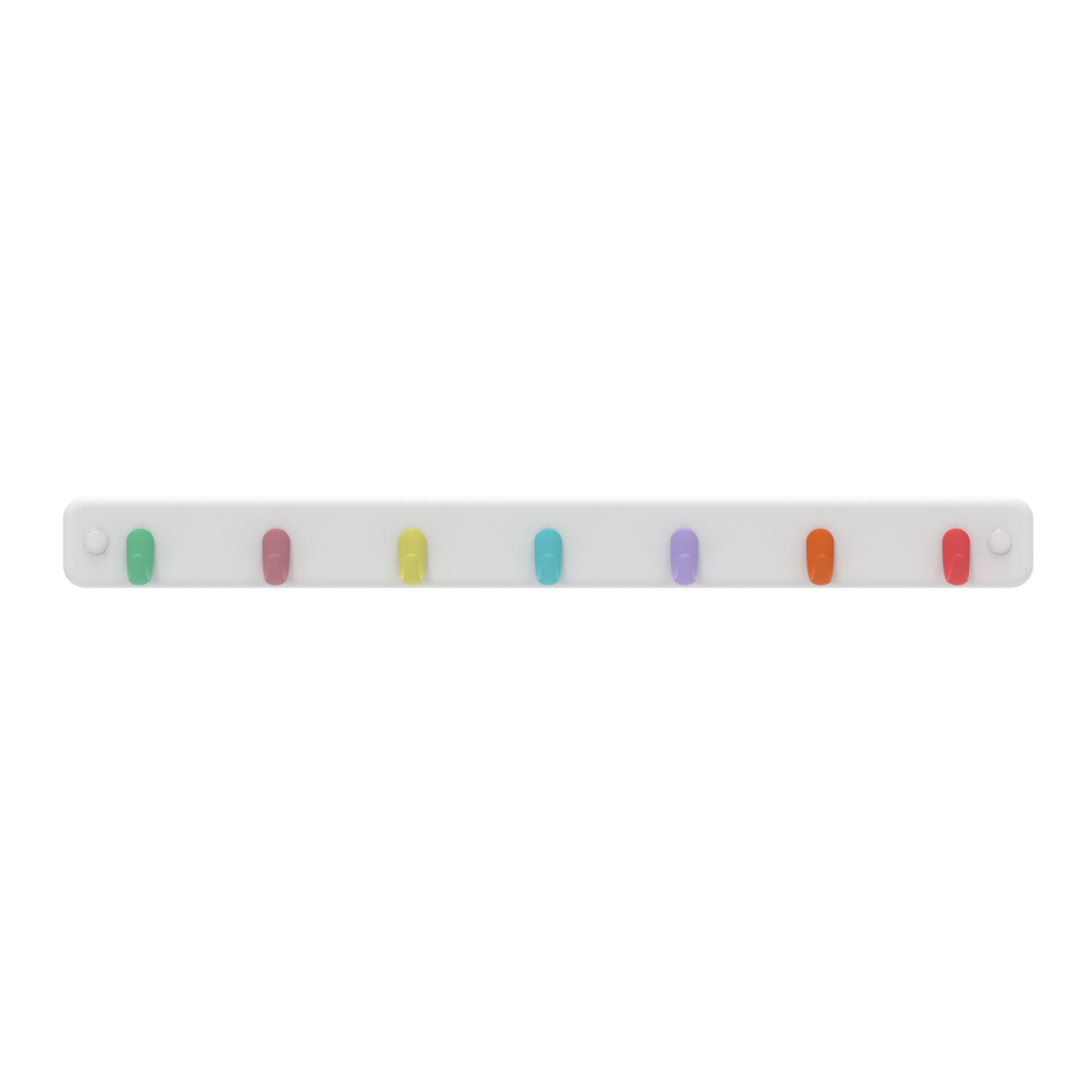 7 Pastel Hooks on White Board Key Rack