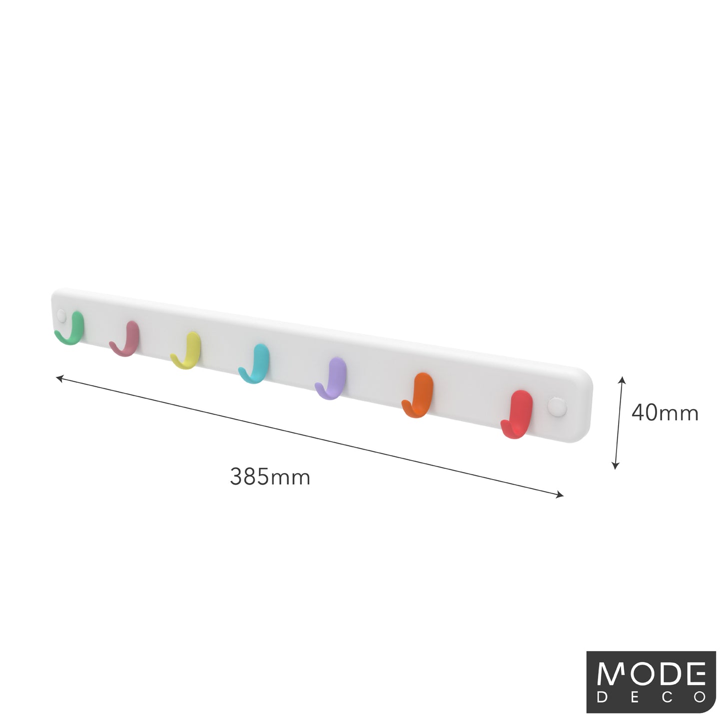 7 Pastel Hooks on White Board Key Rack