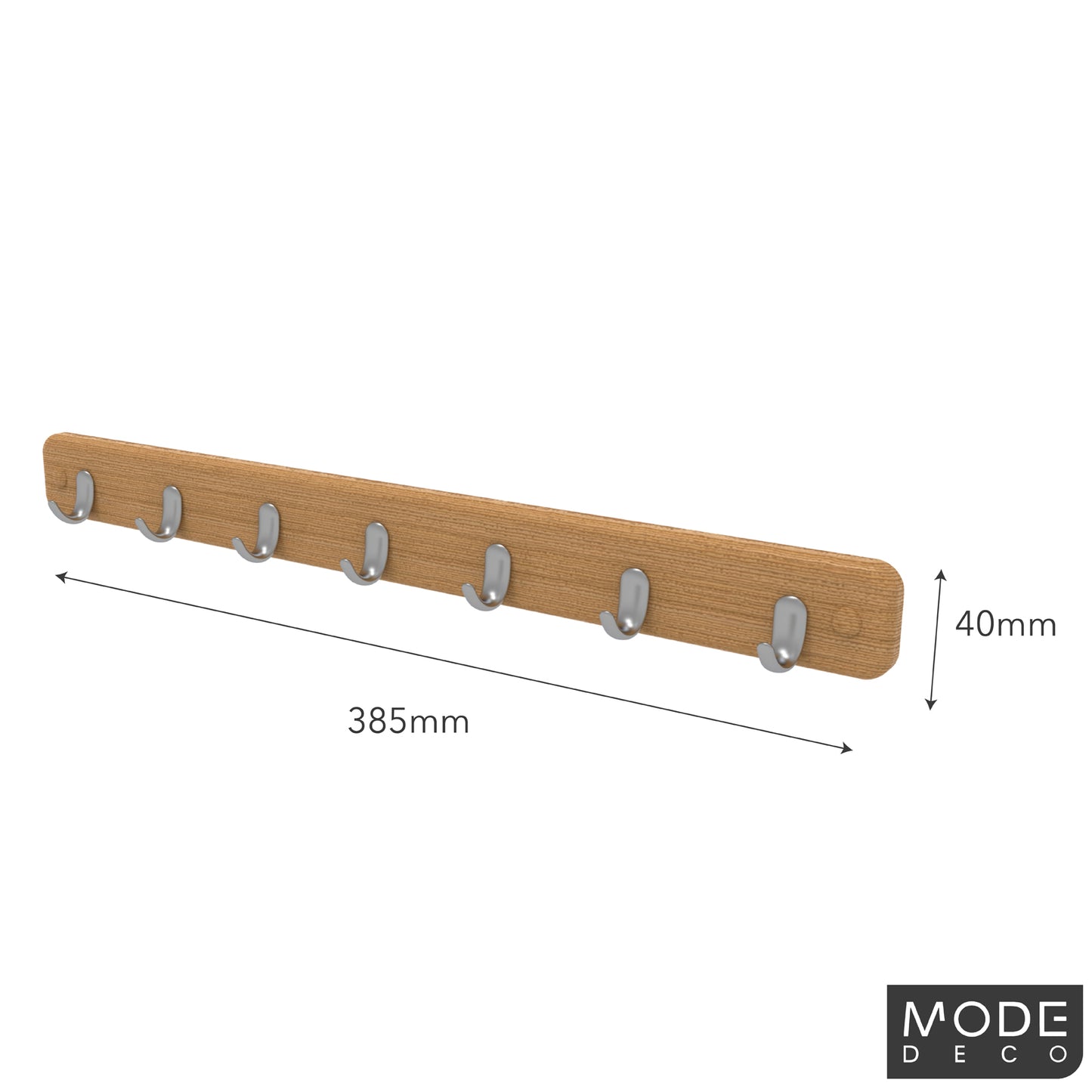 7 Chrome Hooks on Bamboo Board Key Rack