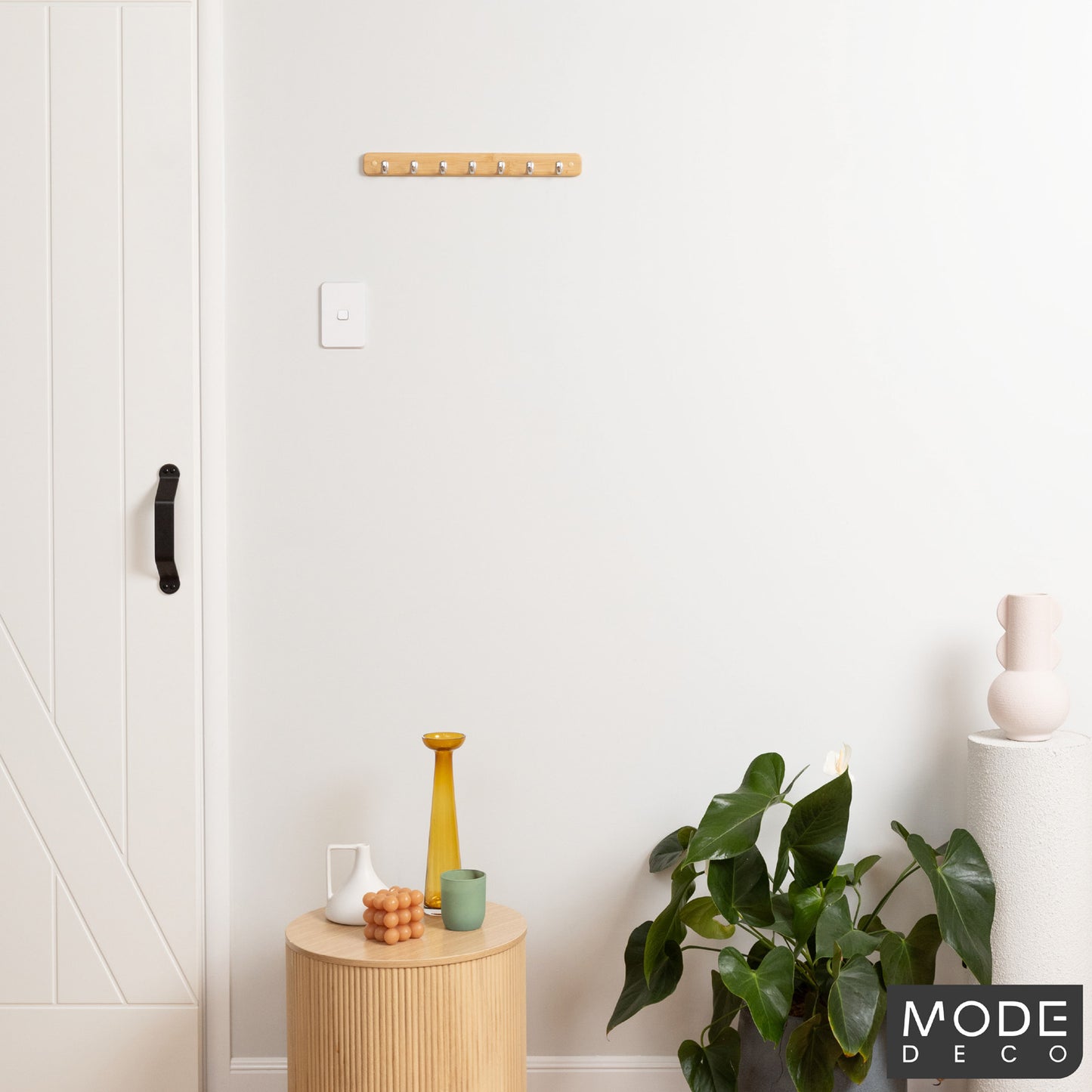 7 Chrome Hooks on Bamboo Board Key Rack