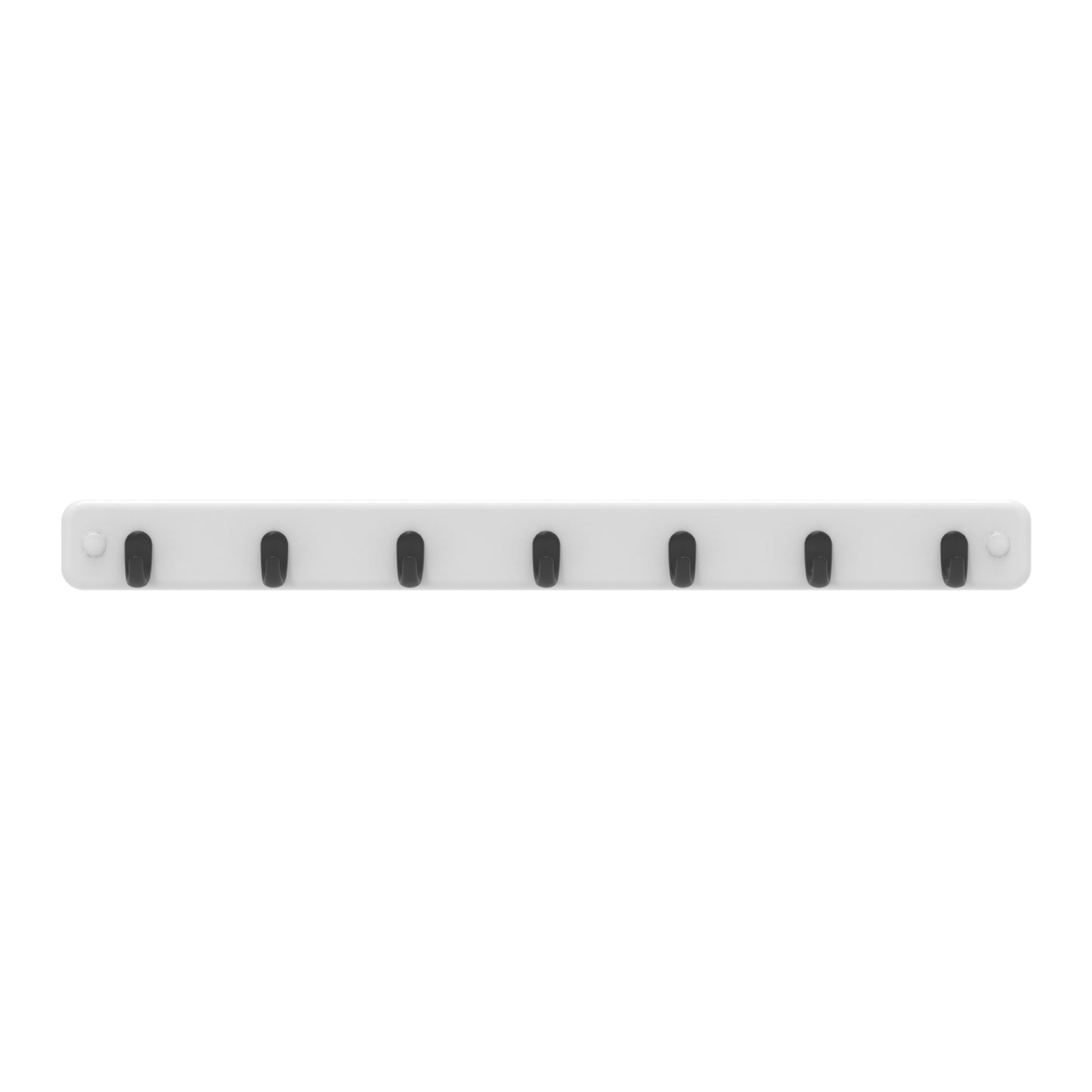 7 Black Hooks on White Board Key Rack