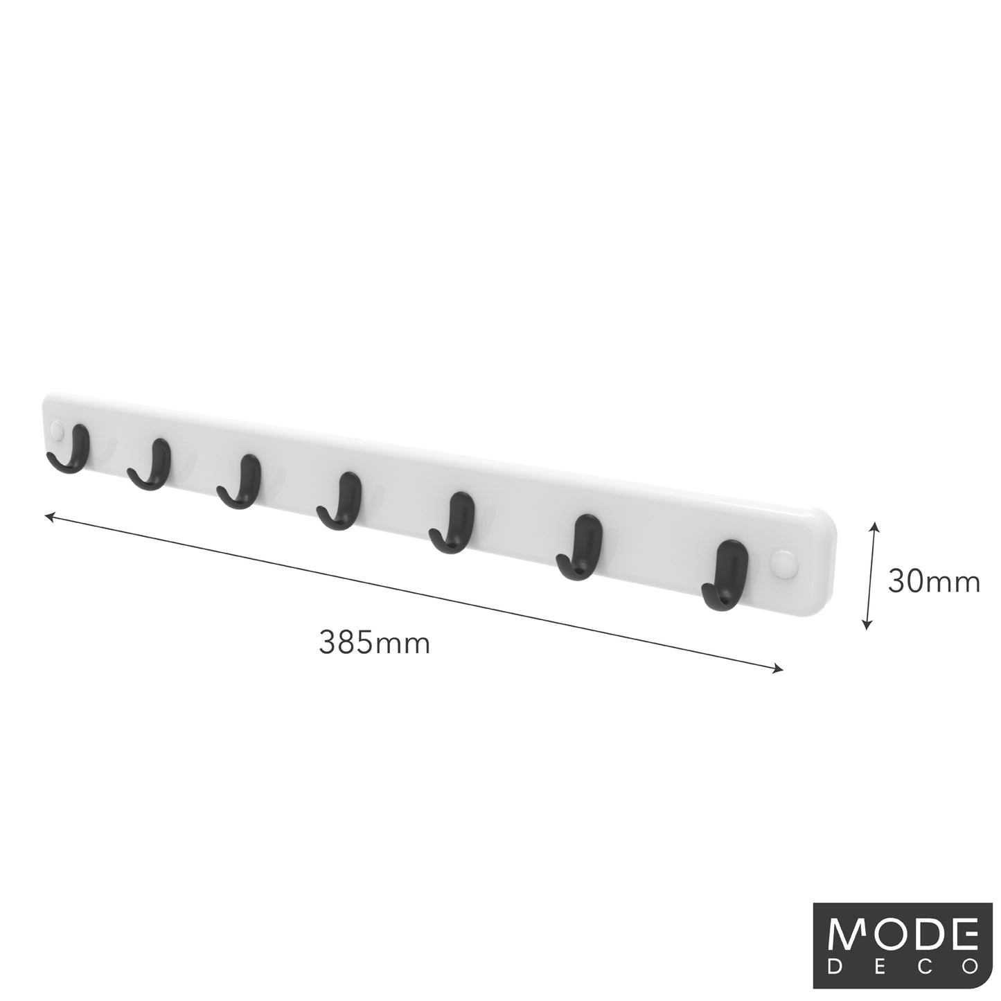 7 Black Hooks on White Board Key Rack