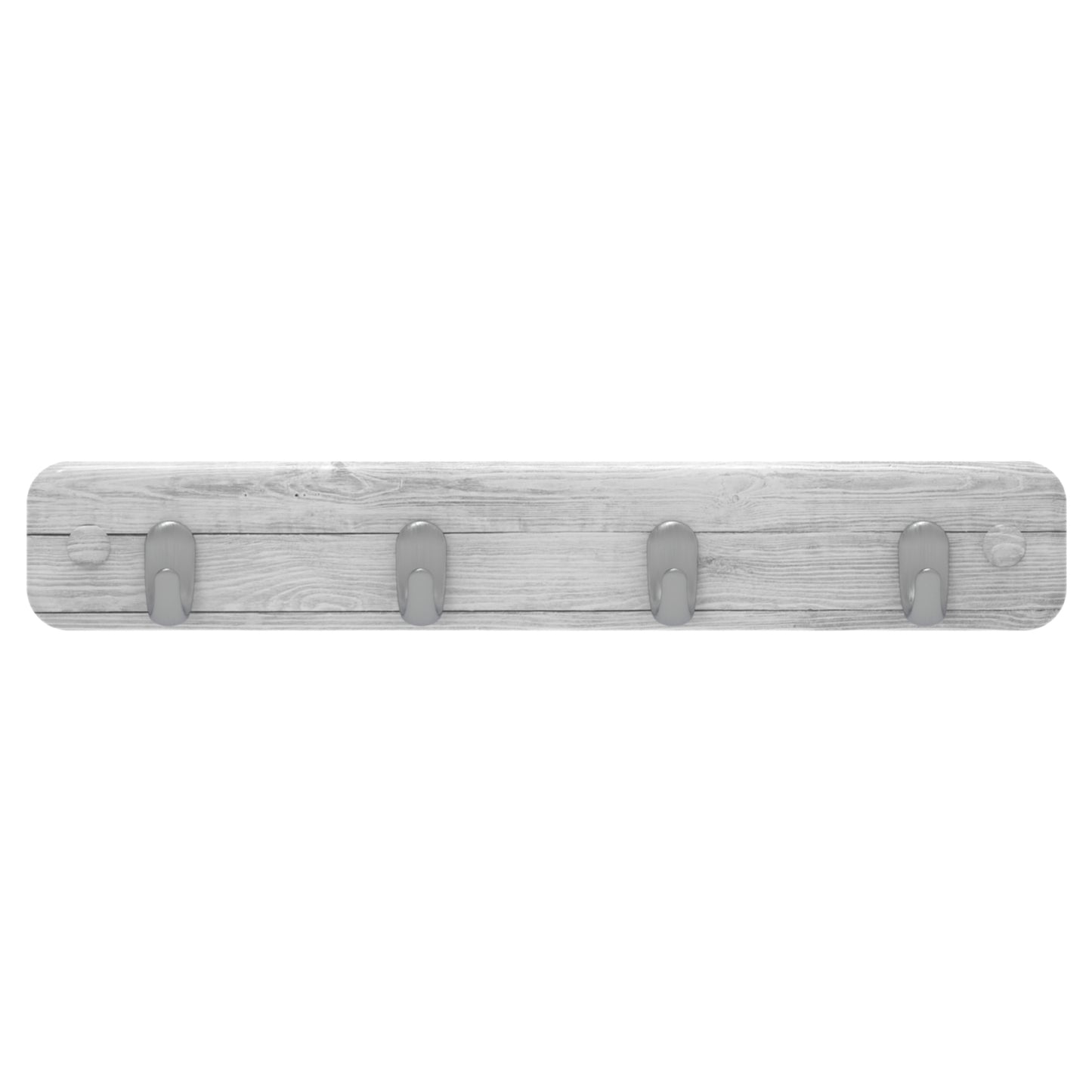4 Brushed Nickel Hooks on White Wash Board Key Rack