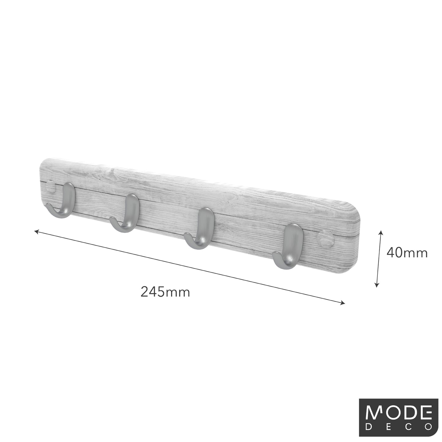 4 Brushed Nickel Hooks on White Wash Board Key Rack