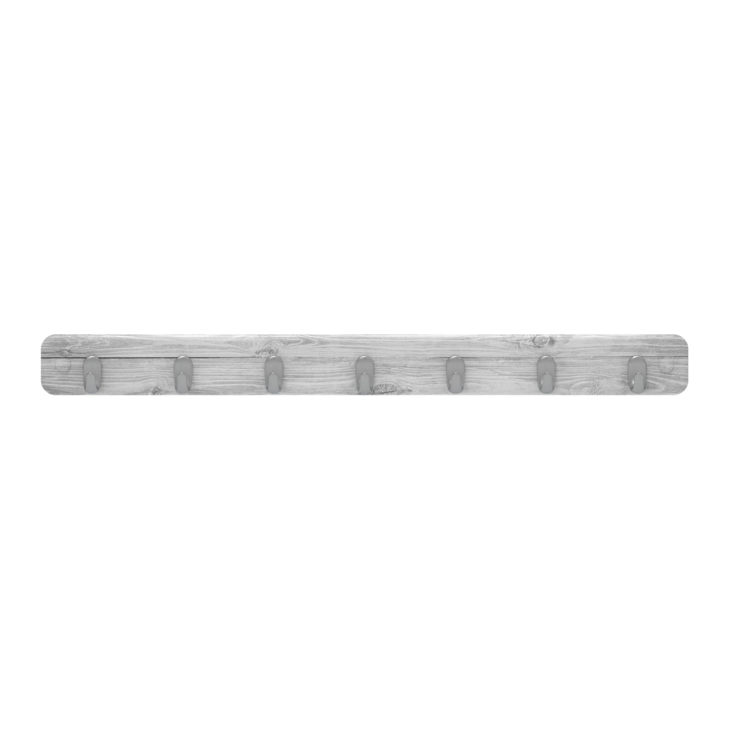 7 Brushed Nickel Hooks on White Wash Board Key Rack