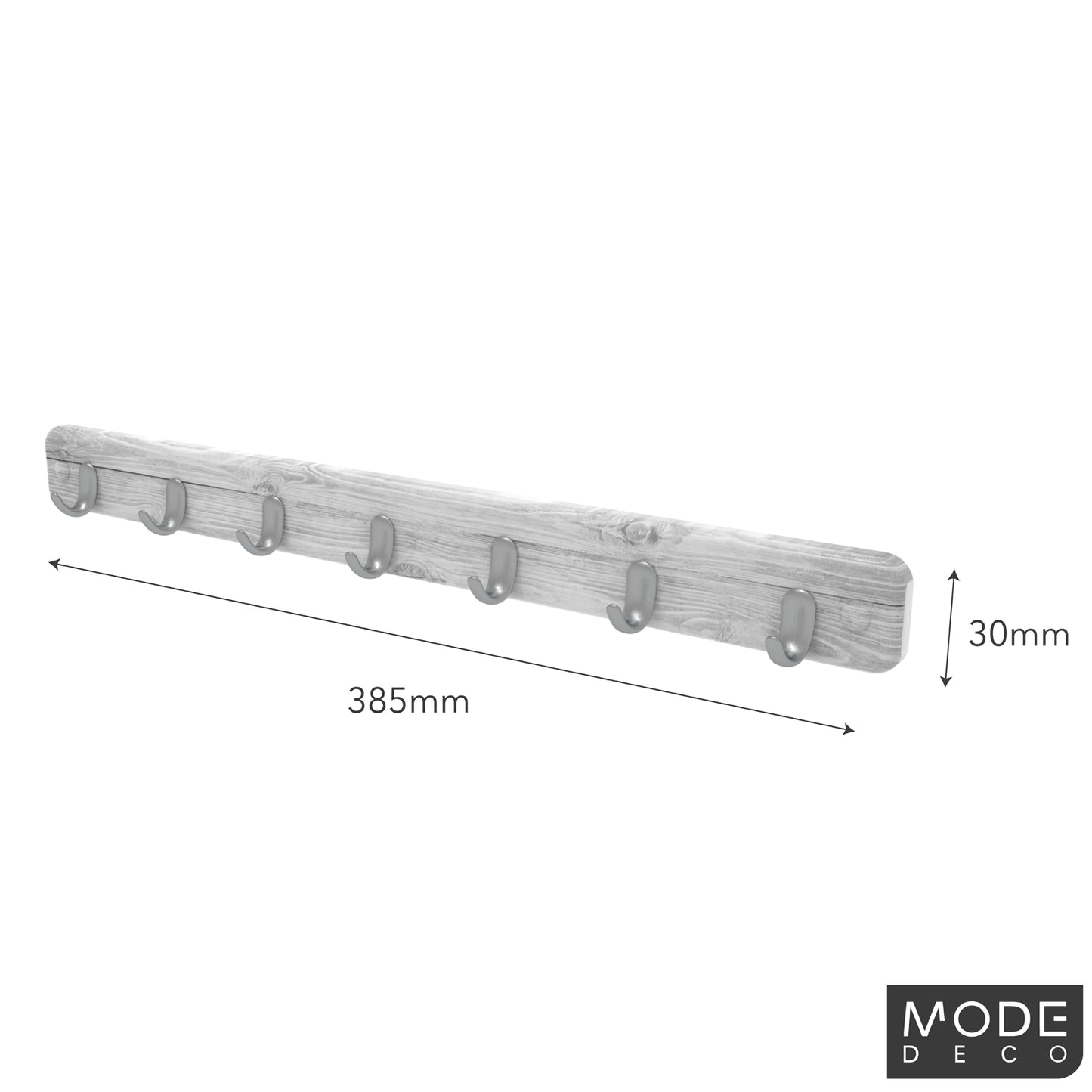 7 Brushed Nickel Hooks on White Wash Board Key Rack