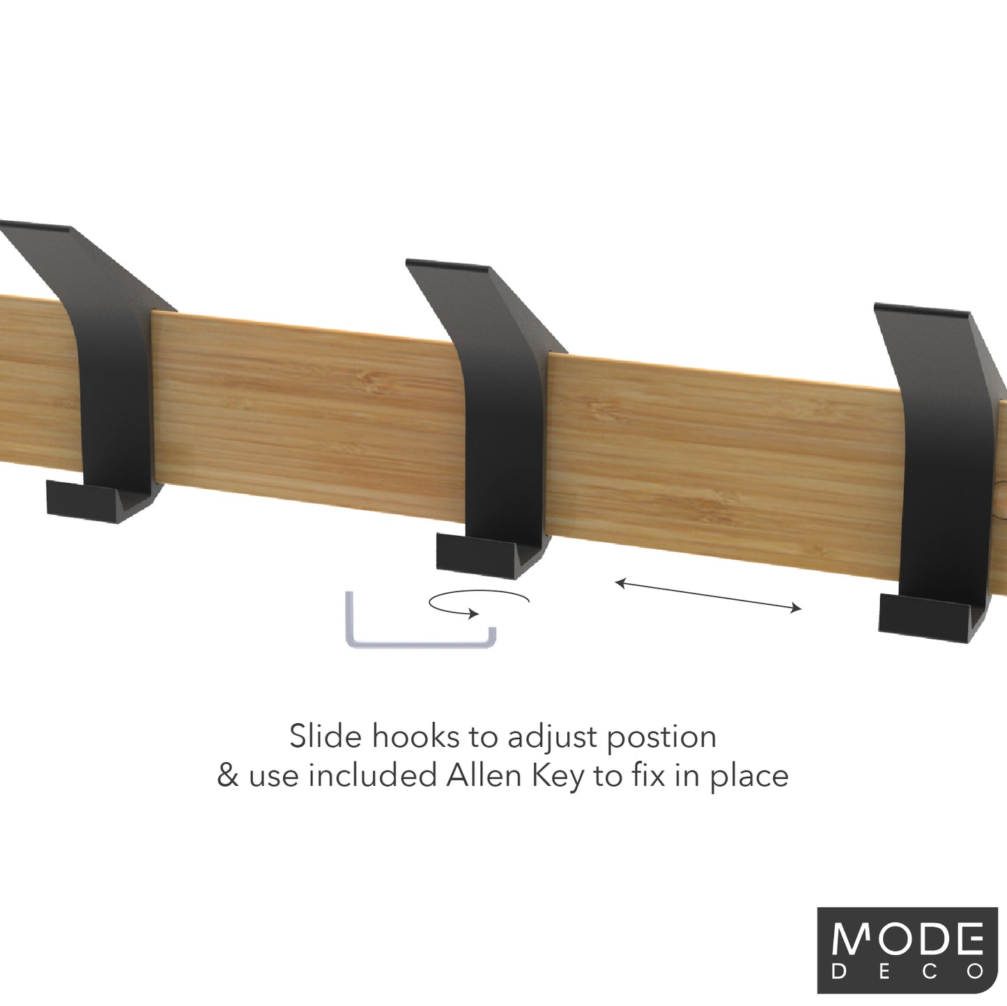 MODE 4 Black Sliding Hooks on Bamboo Board Hat & Coat Rack