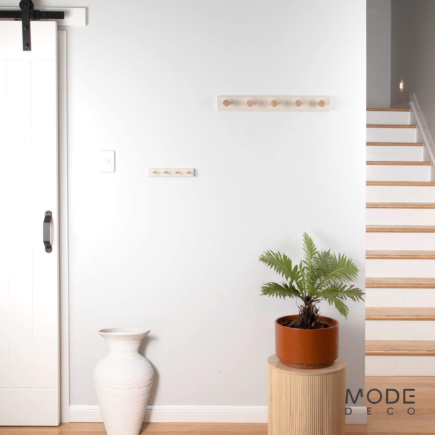 4 Timber Hooks on Beige Board Key Rack