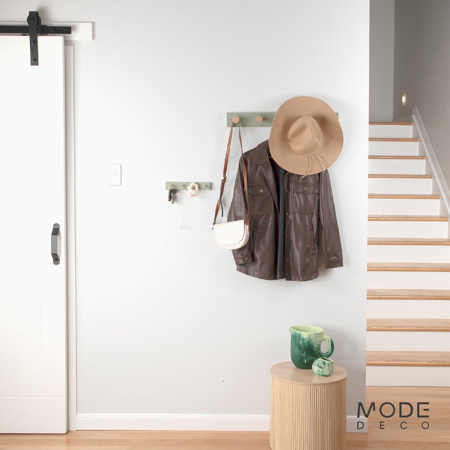 4 Timber Hooks on Green Board Key Rack