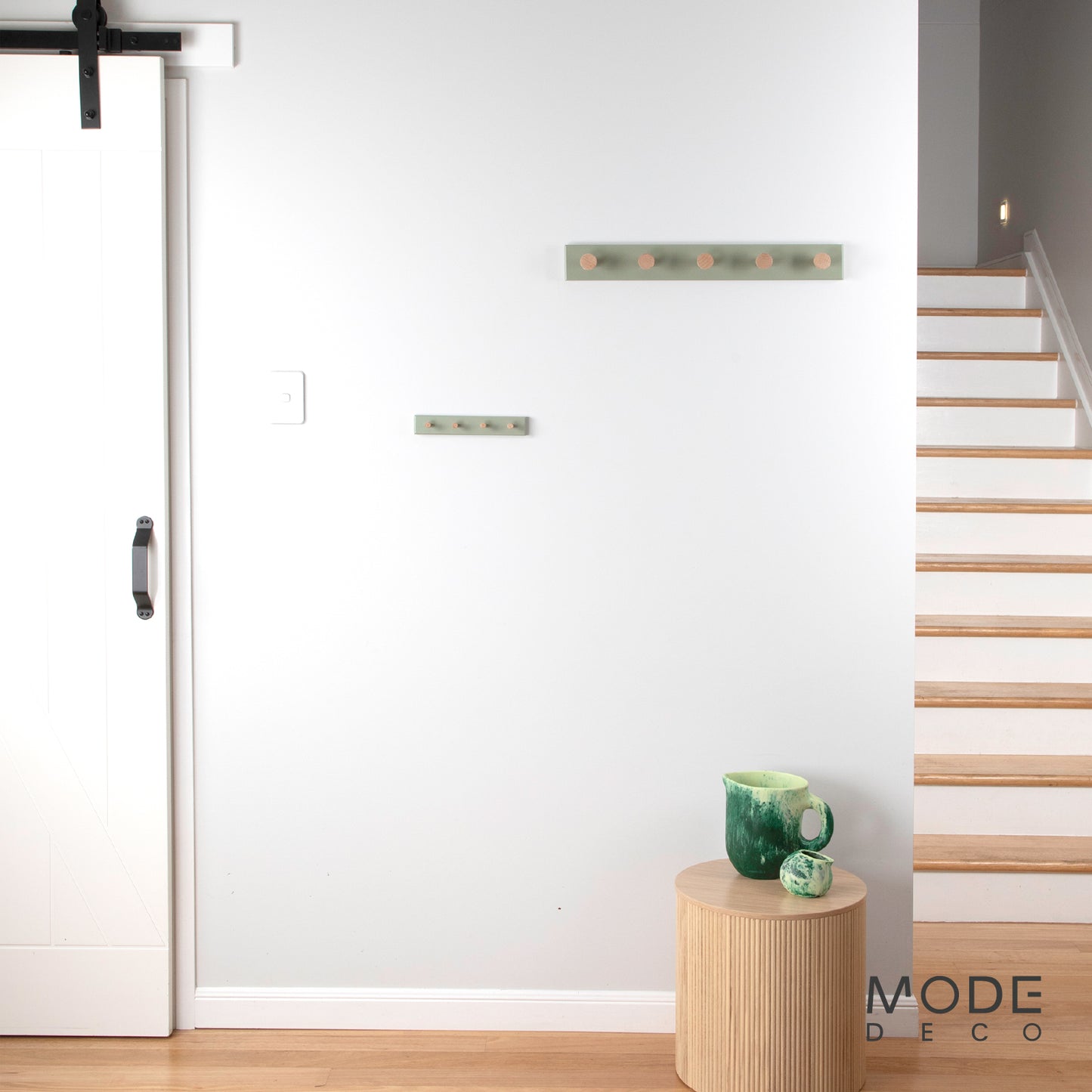 4 Timber Hooks on Green Board Key Rack