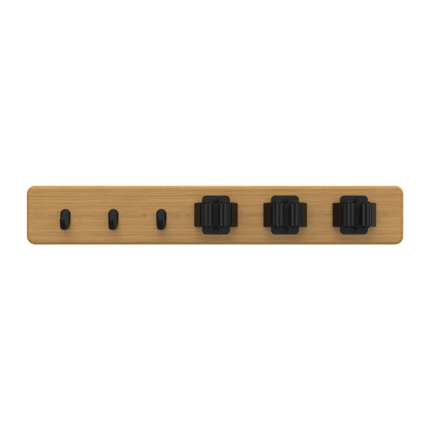 3 Hooks & 3 Grips on Bamboo Board Hook Rack