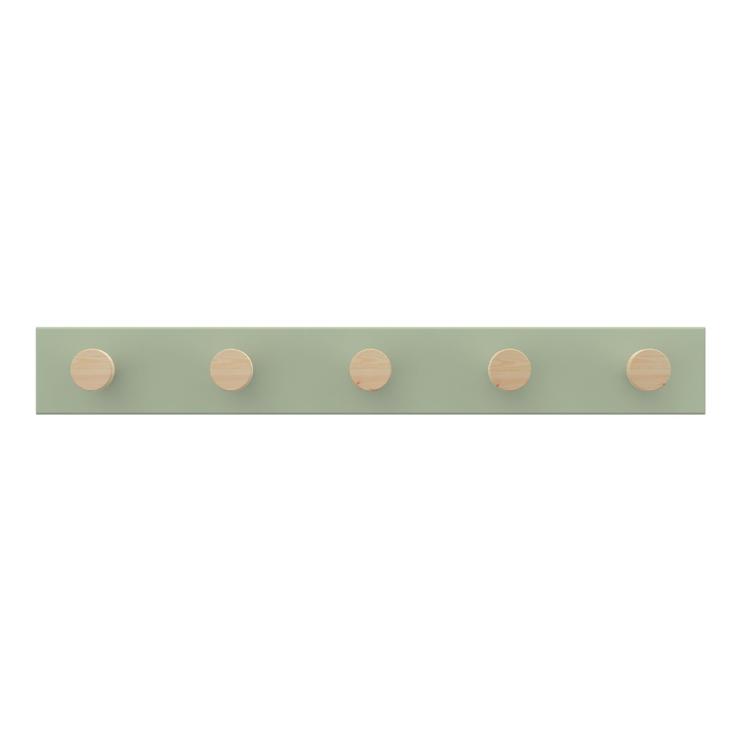 5 Timber Hooks on Green Board Hook Rack