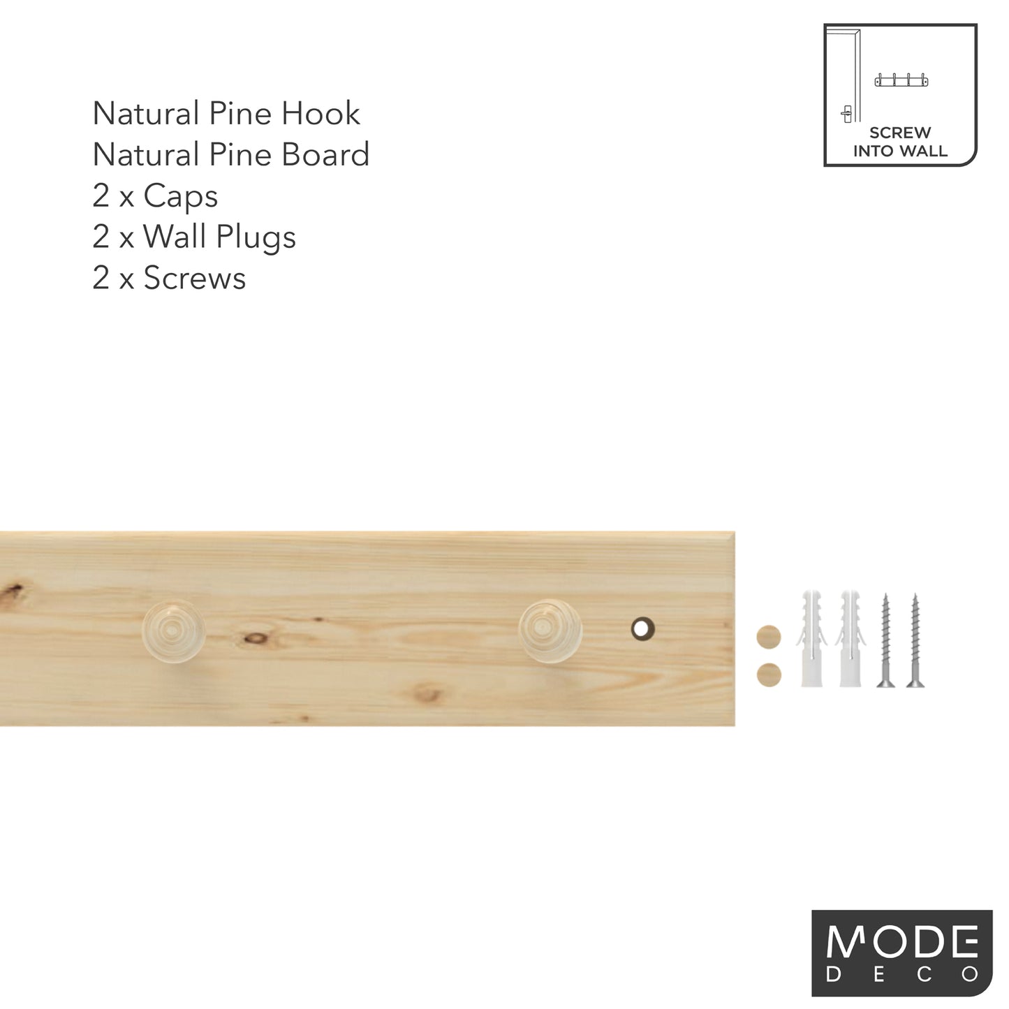 4 Hooks on Natural Pine Board Hook Rack