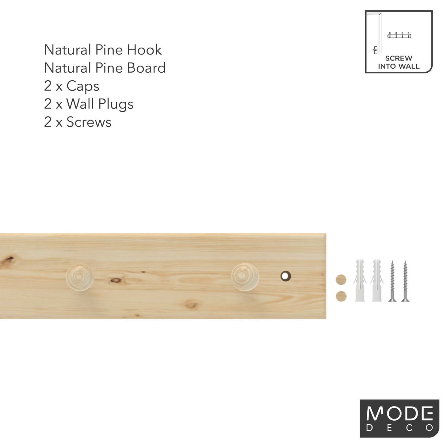6 Hooks on Natural Pine Board Hook Rack