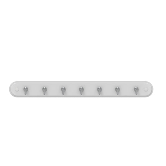 7 Chrome Hooks on White Board Key Rack
