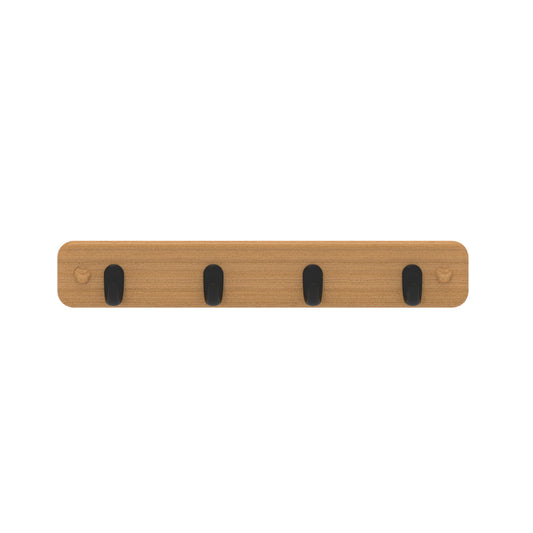 4 Black Hooks on Bamboo Board Key Rack