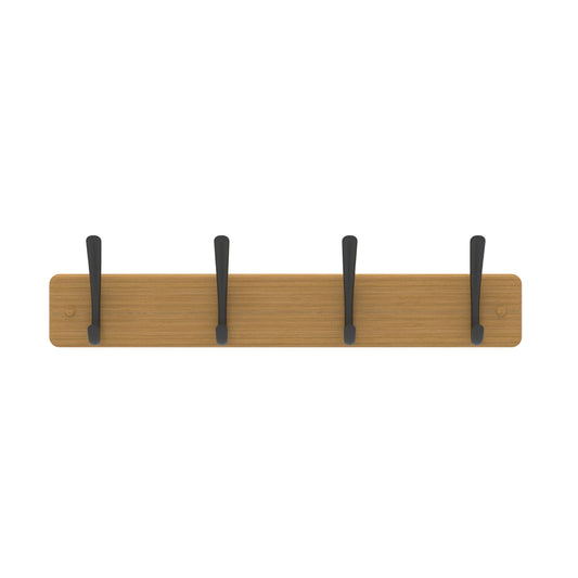 4 Black Hooks on Bamboo Board Hat & Coat Rack