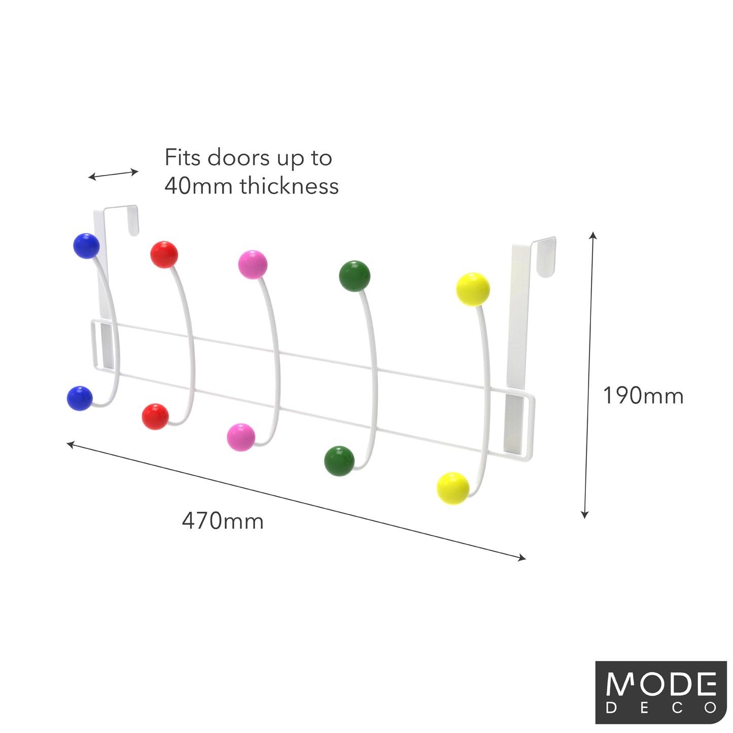 5 Multicoloured Hooks Over Door
