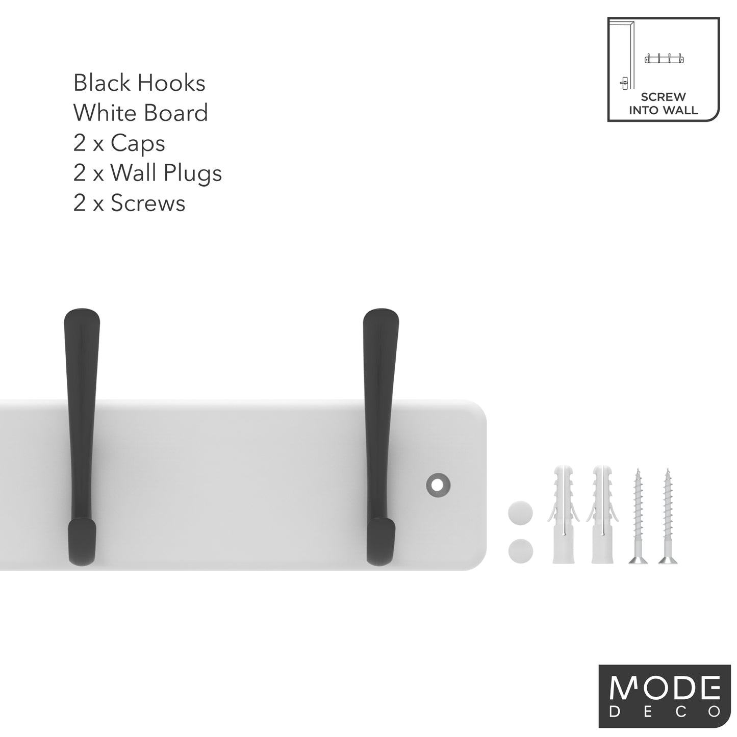 4 Black Hooks White Board Hat & Coat Rack