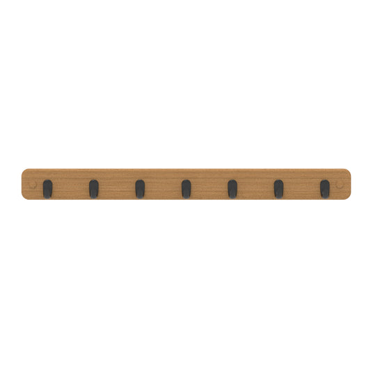 7 Black Hooks on Bamboo Board Key Rack