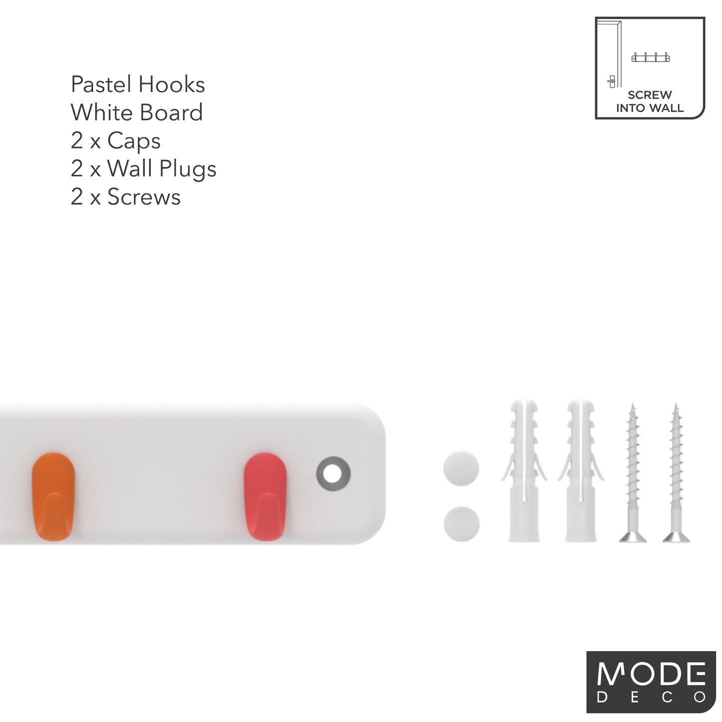 7 Pastel Hooks on White Board Key Rack