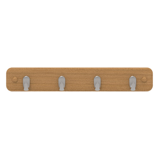 4 Chrome Hooks on Bamboo Board Key Rack