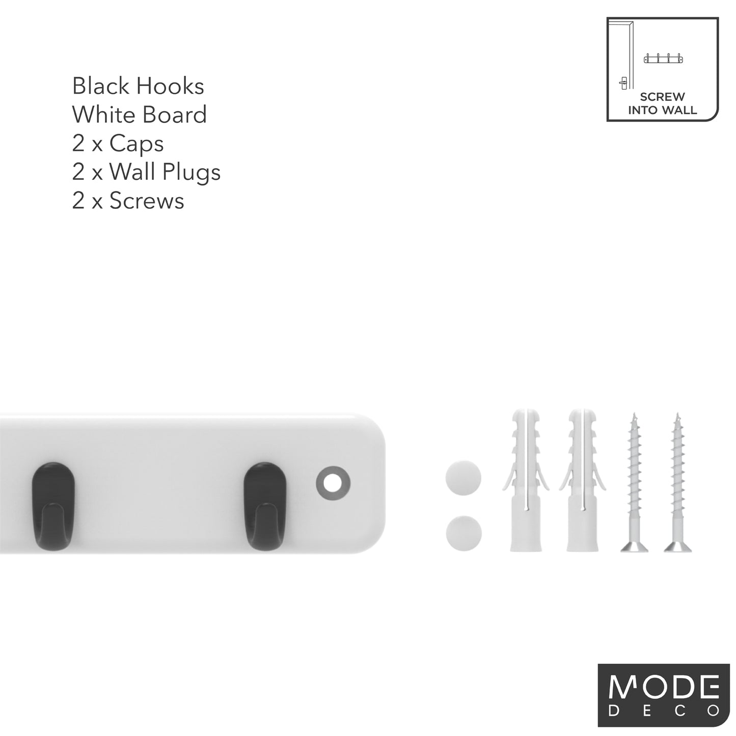 4 Black Hooks on White Board Key Rack