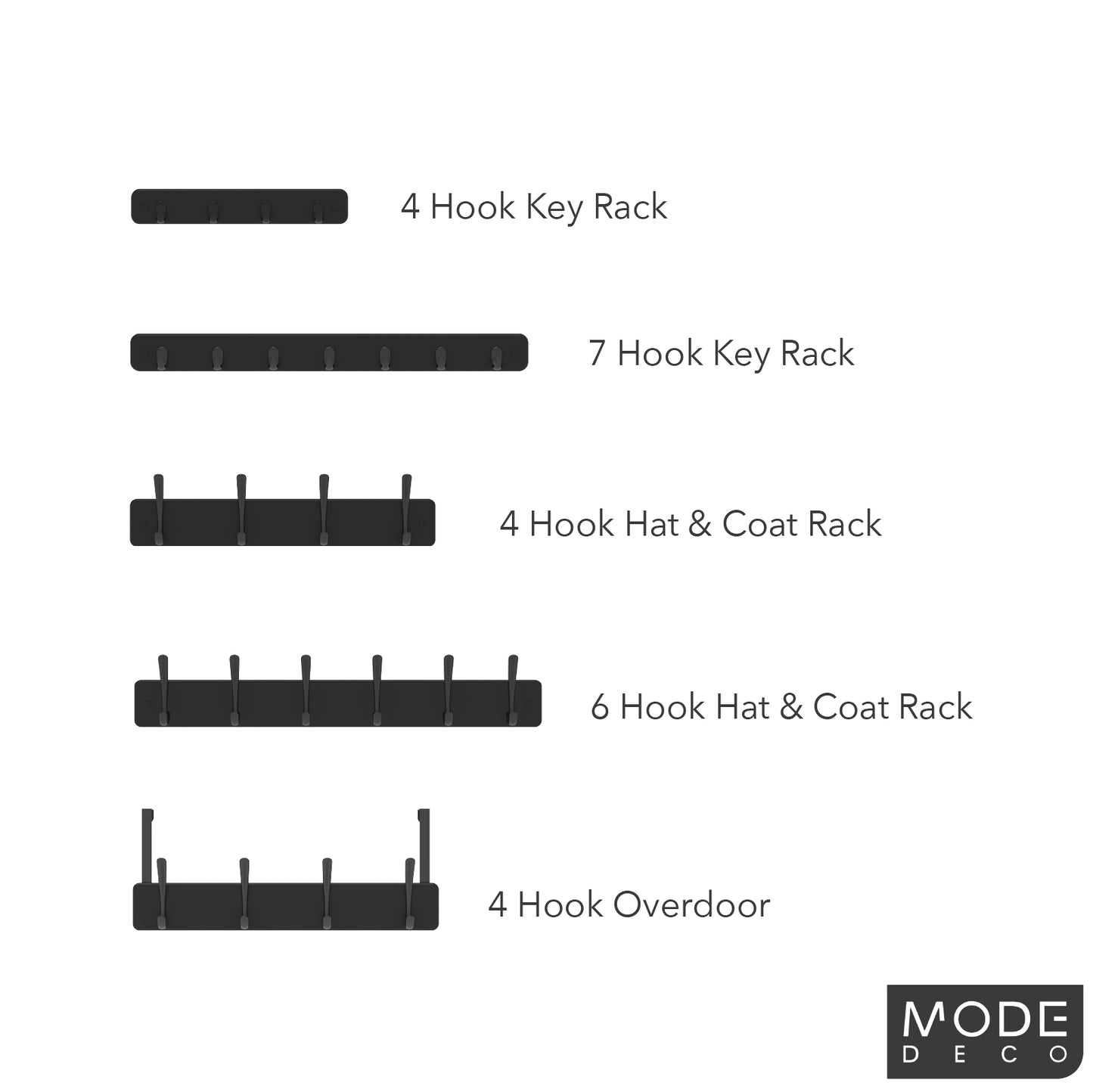 4 Black Hooks on Black Board Key Rack